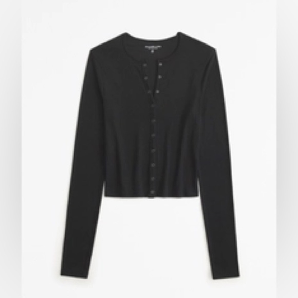 A&F Long-Sleeve Featherweight Rib Henley Top Black Small
